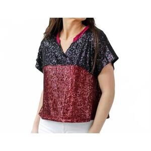 NEW MARY SQUARE diane sequin top in garnet & black